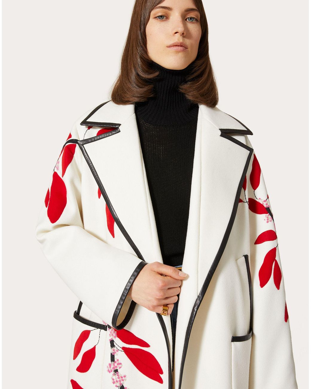 Valentino Red Floral Print Coat