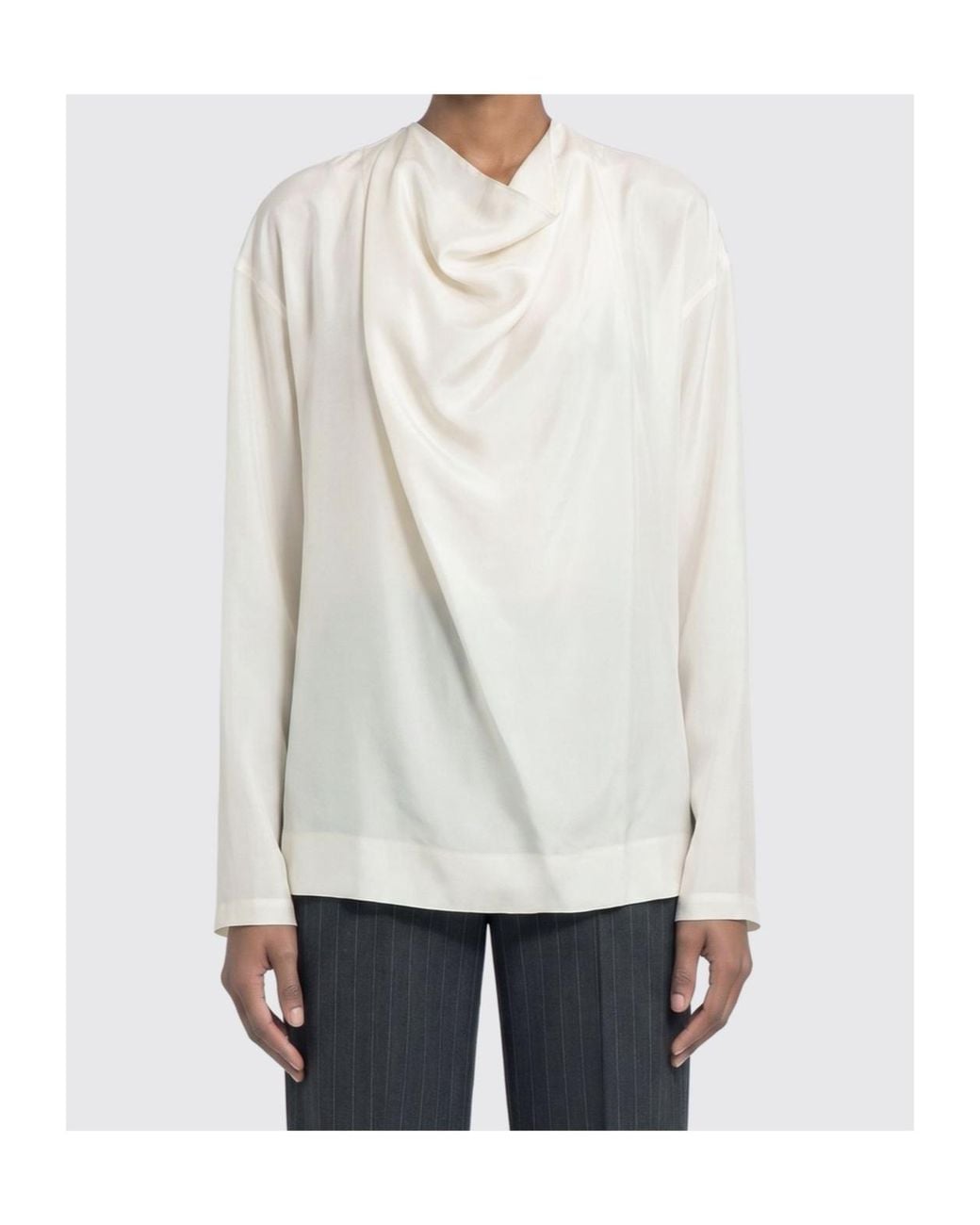 Carven White Draped Long-Sleeve Top