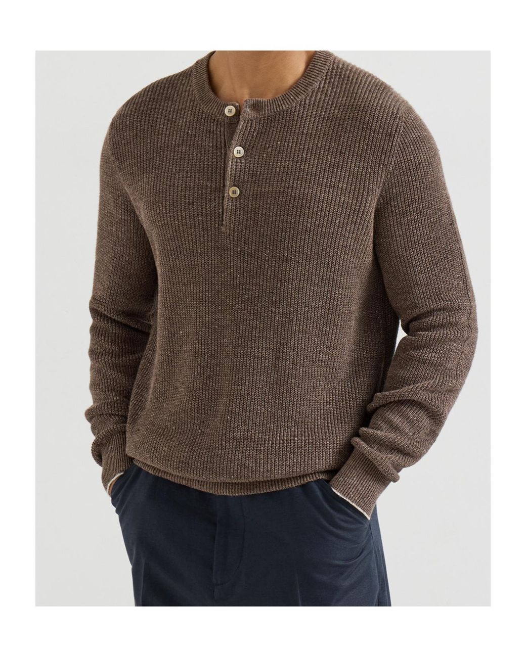 Brunello Cucinelli Brown Button-Placket Sweater for men