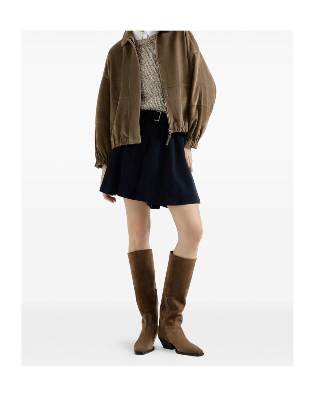 Brunello Cucinelli Brown Elasticated Hem Zipped Jacket