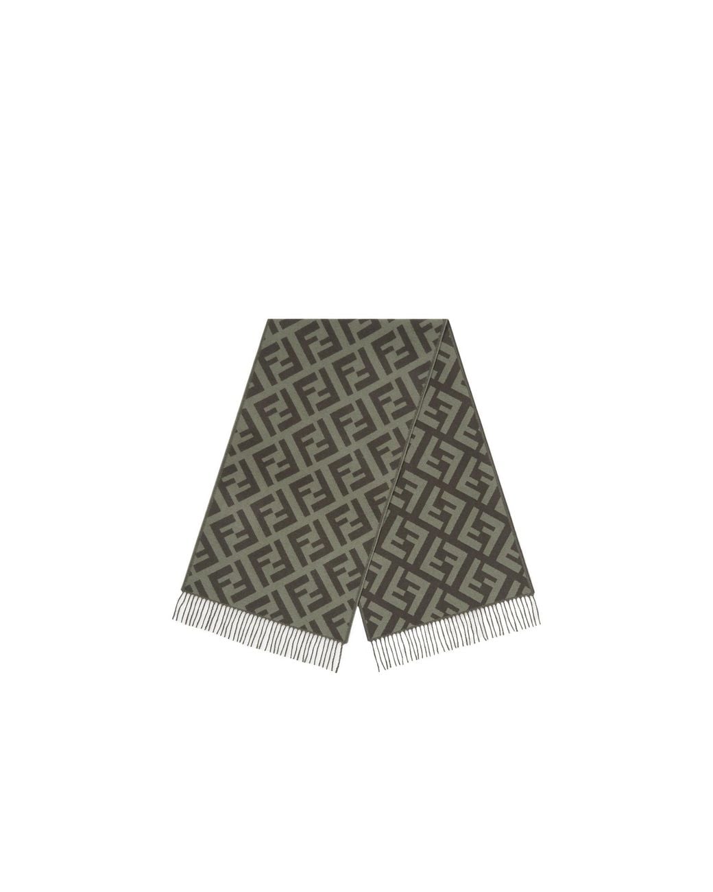 Fendi Green Logo Jacquard Fringed-Edge Scarf