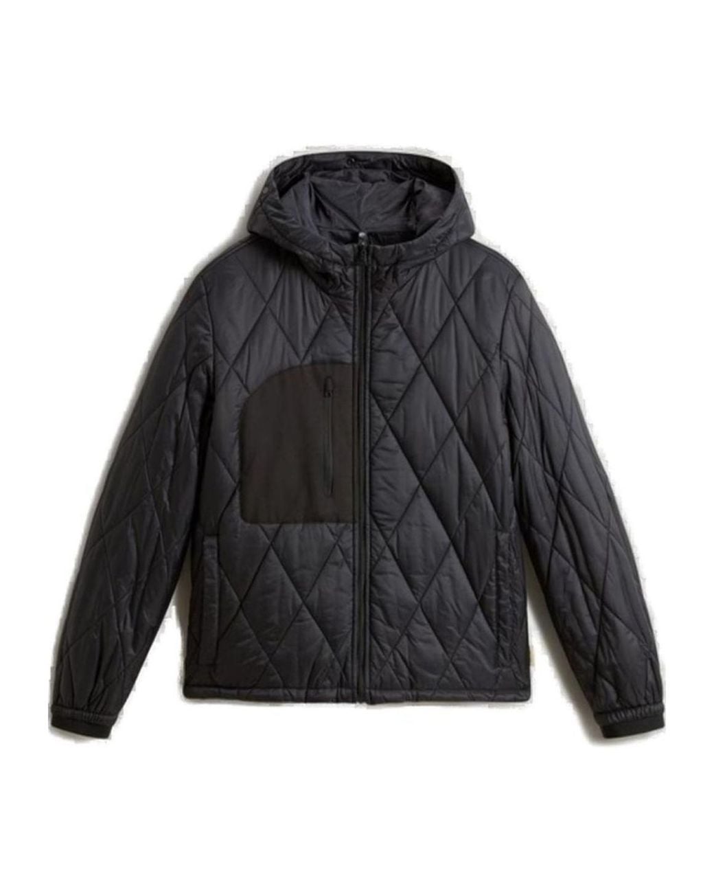 Woolrich Gray Zip-Up Hooded Quilted Reversible Jacket for men