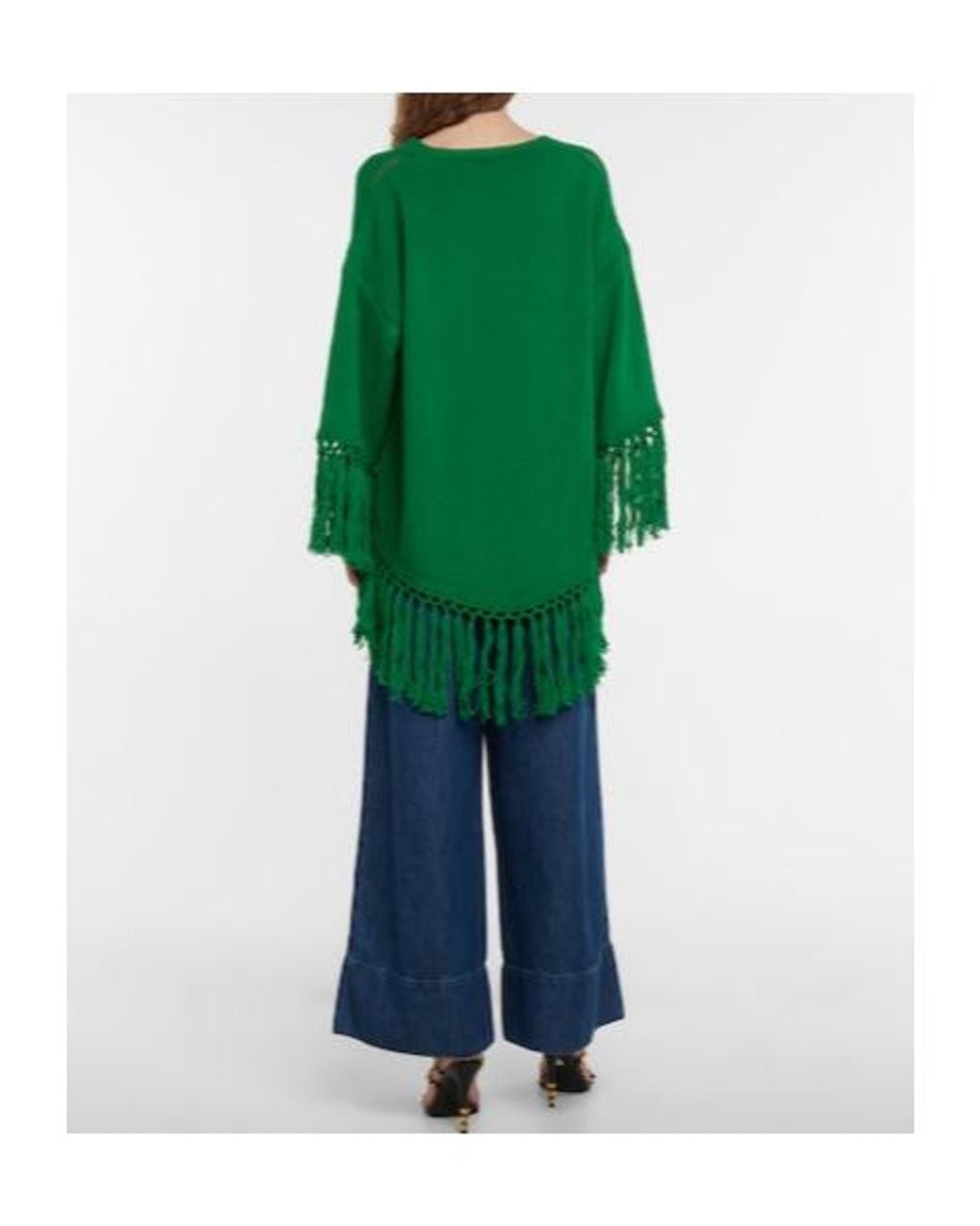 Valentino Green Fringe-Trimmed Virgin Wool Poncho