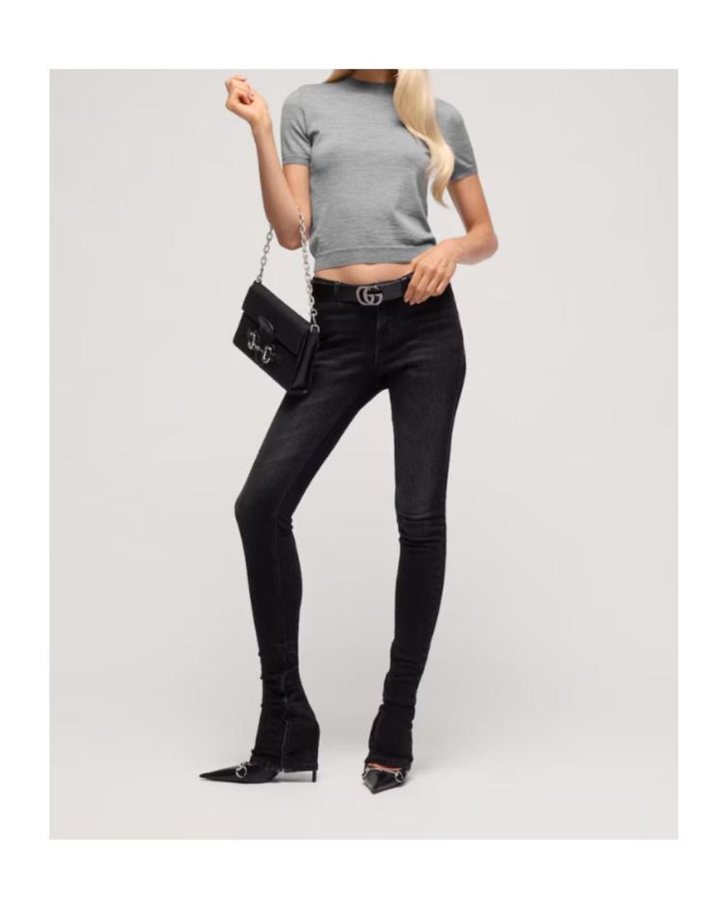 Gucci Gray Silk Wool T-Shirt With Embroidery