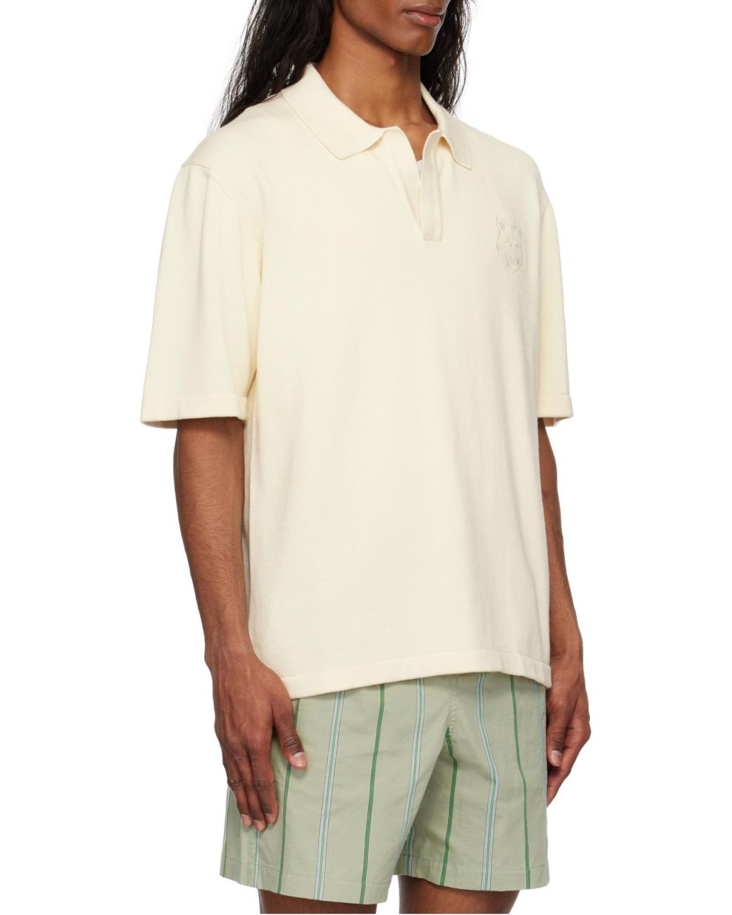 Maison Kitsuné White Maison Kitsuné Bold Fox Head Knit Polo Shirt for men