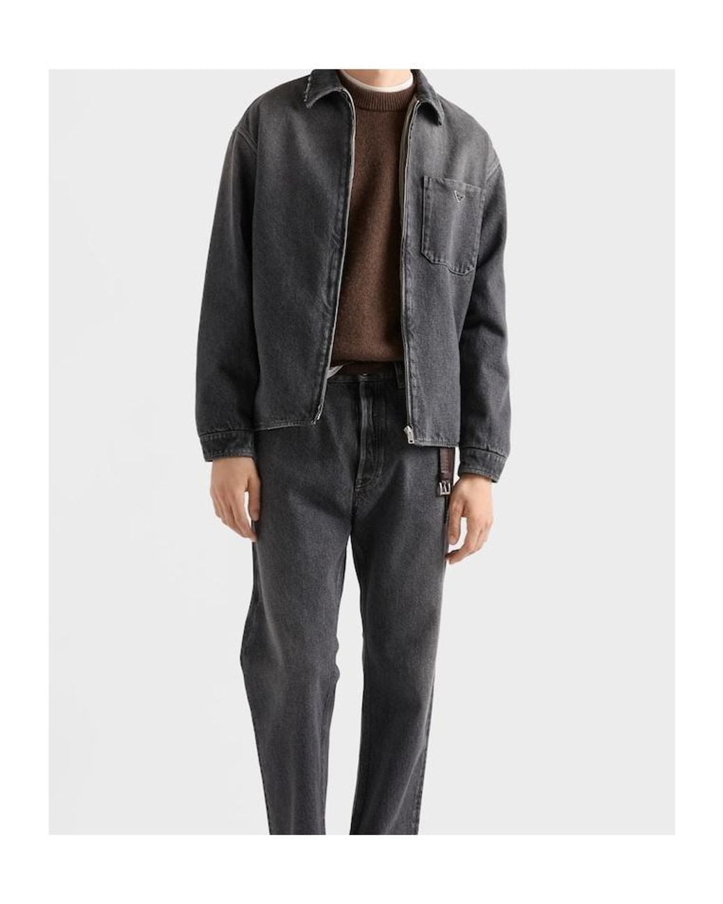 Prada Gray Denim Zipped Shirt for men