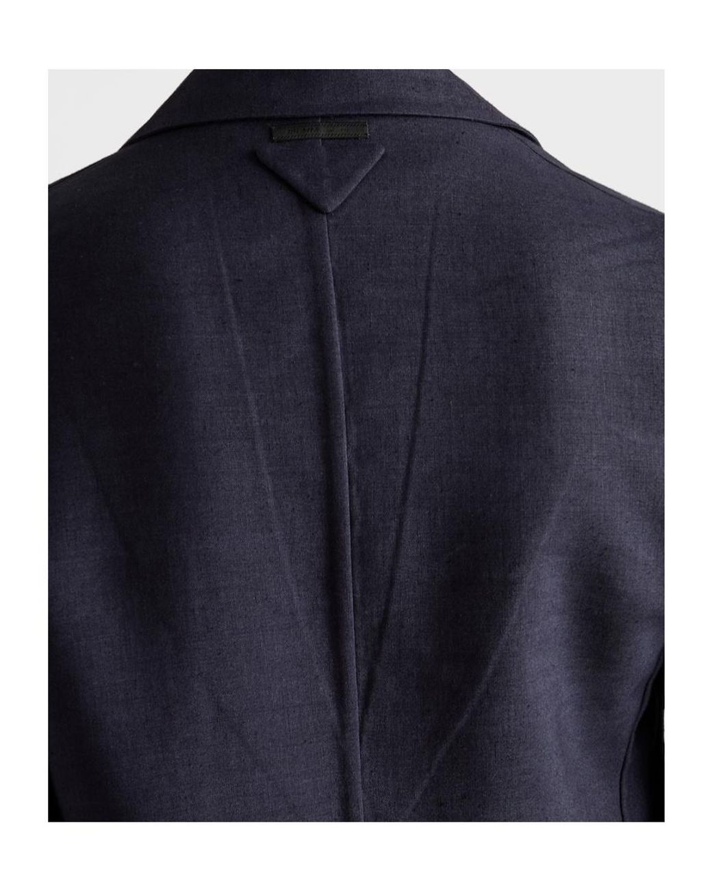 Prada Blue Single-Breasted Linen Blend Jacket for men