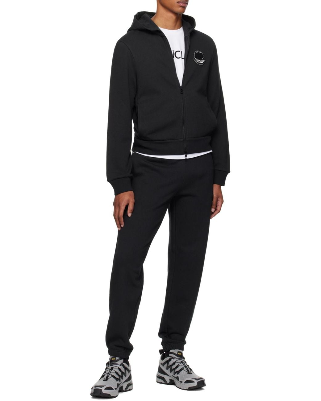 Moncler Black Logo Patch Zipped Hoodie for men