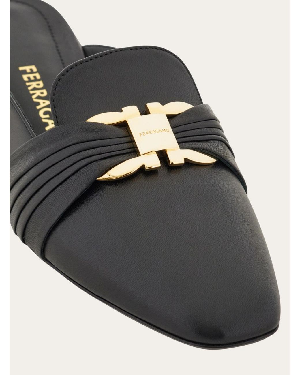 Ferragamo Black Gancini Ornament Mule