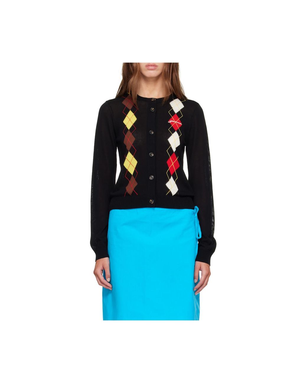 Ganni Black Argyle Buttoned Cardigan