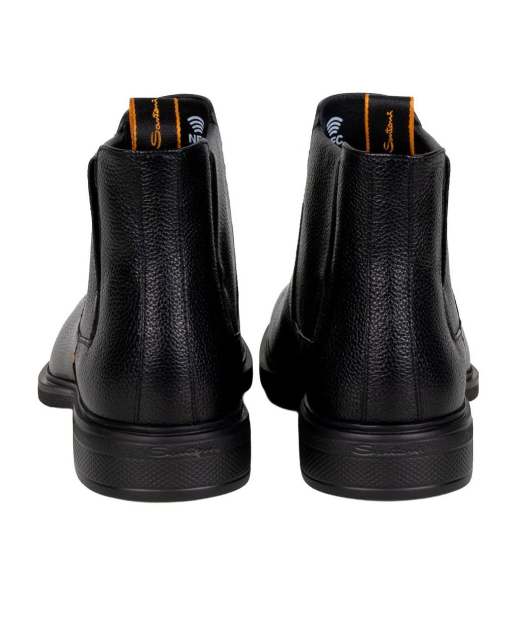 Santoni Black Easy Grained Leather Chelsea Boots for men
