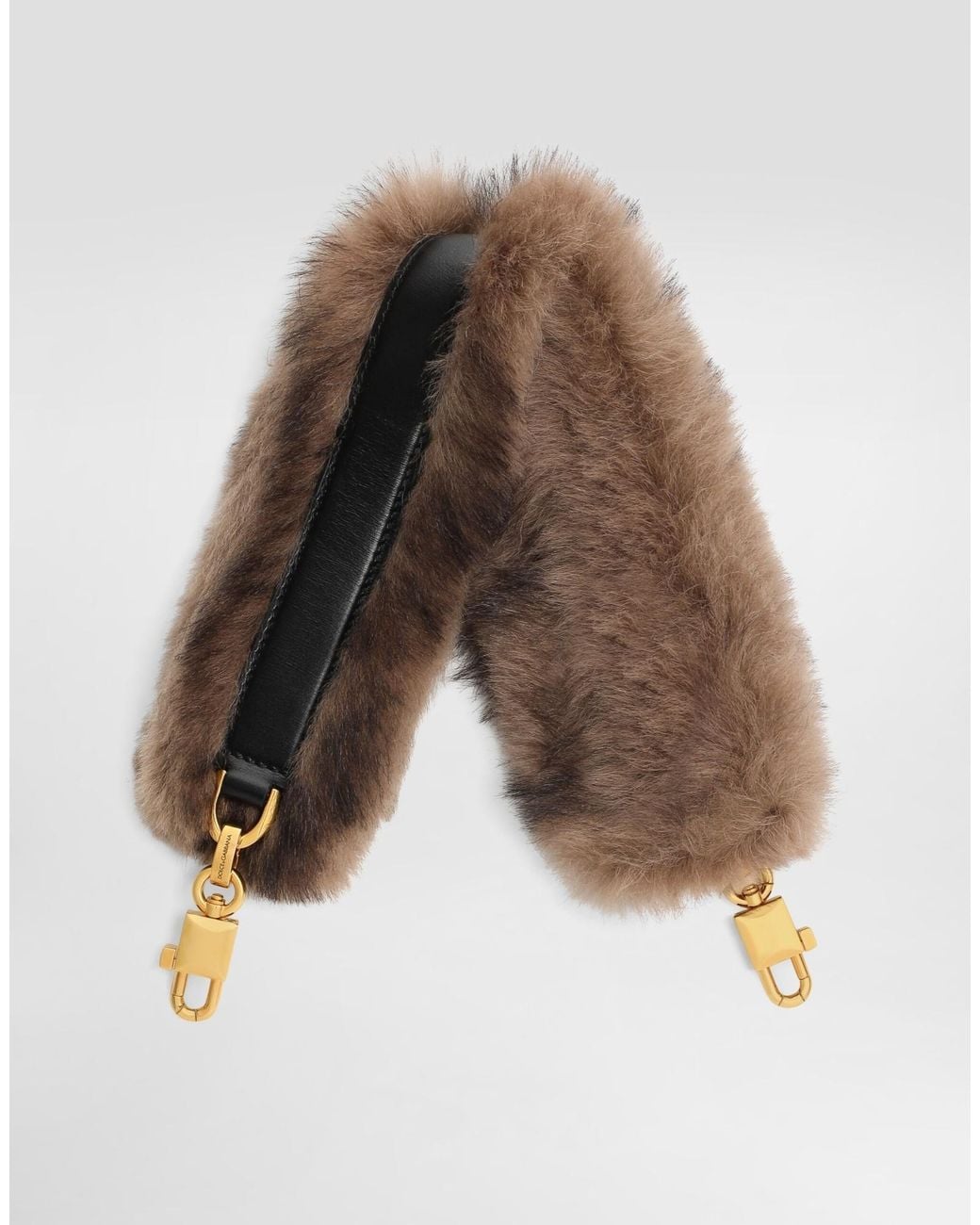 Dolce & Gabbana Brown Shearling And Palmellato Calfskin Bag Shoulder Strap
