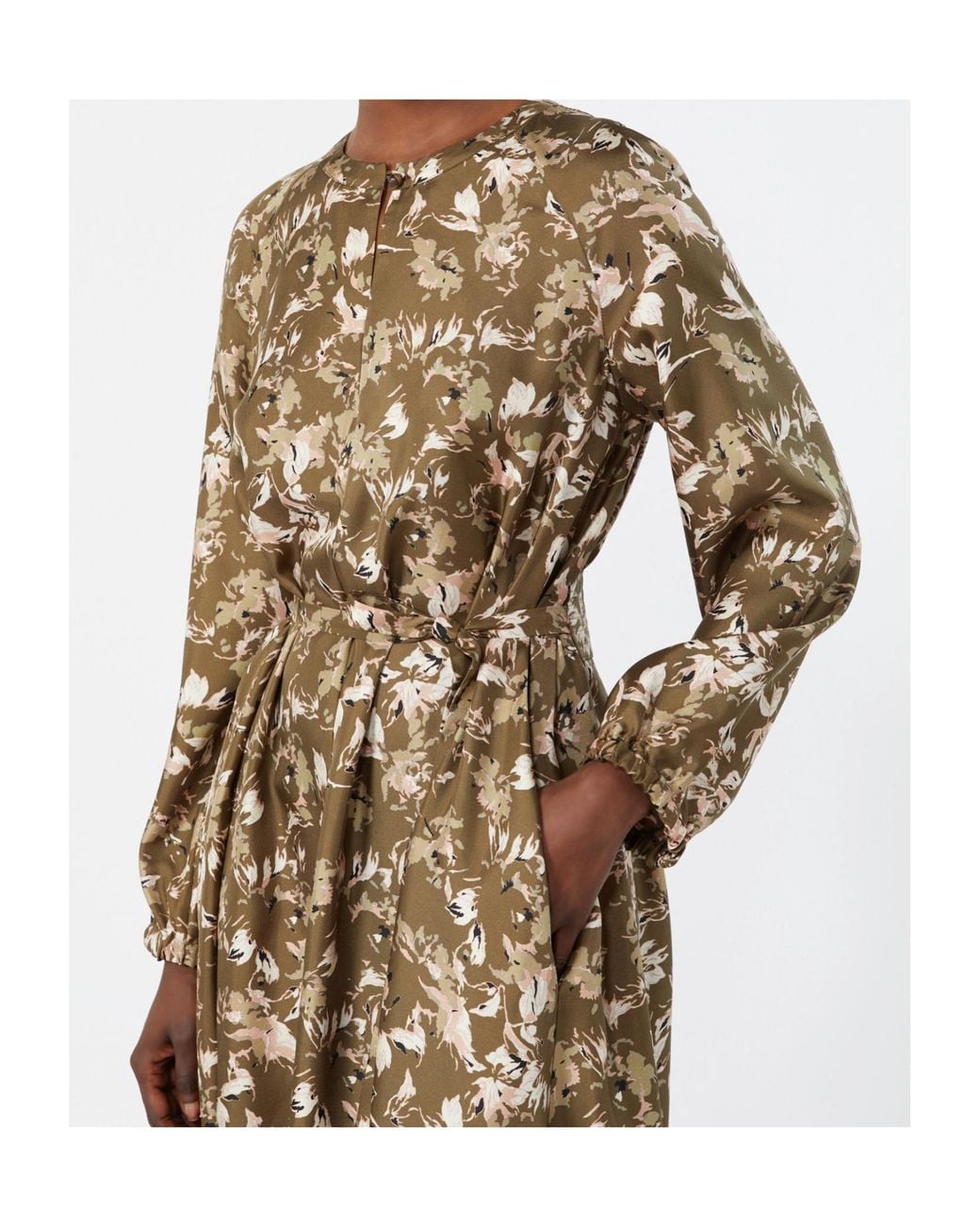 Max Mara Natural Floral-Print Belted Midi Dress