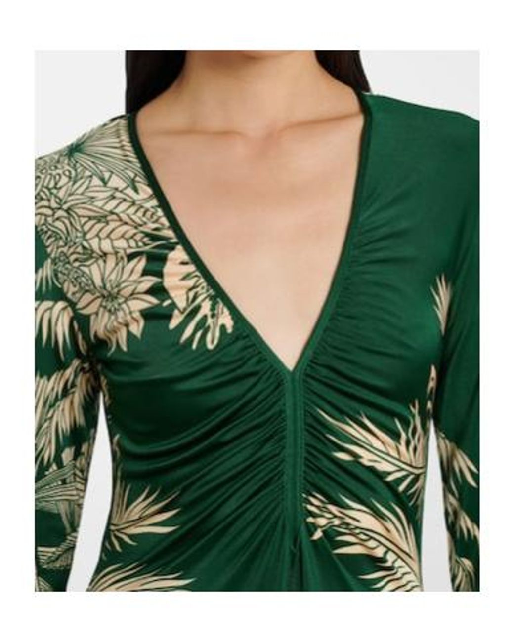 Johanna Ortiz Green Printed Ruched Jersey Midi Dress