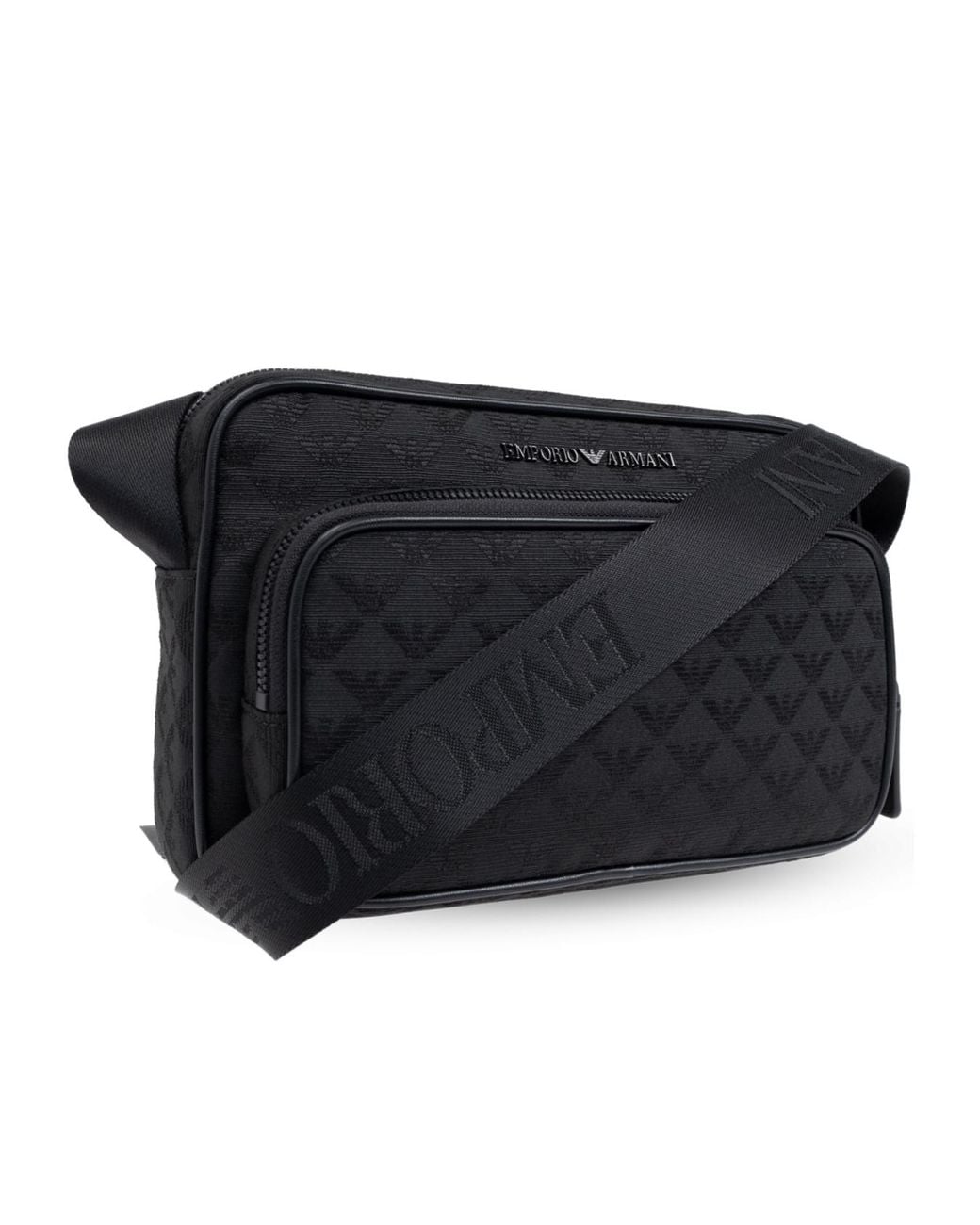 Emporio Armani Black Logo Jacquard Zip-Up Shoulder Bag for men