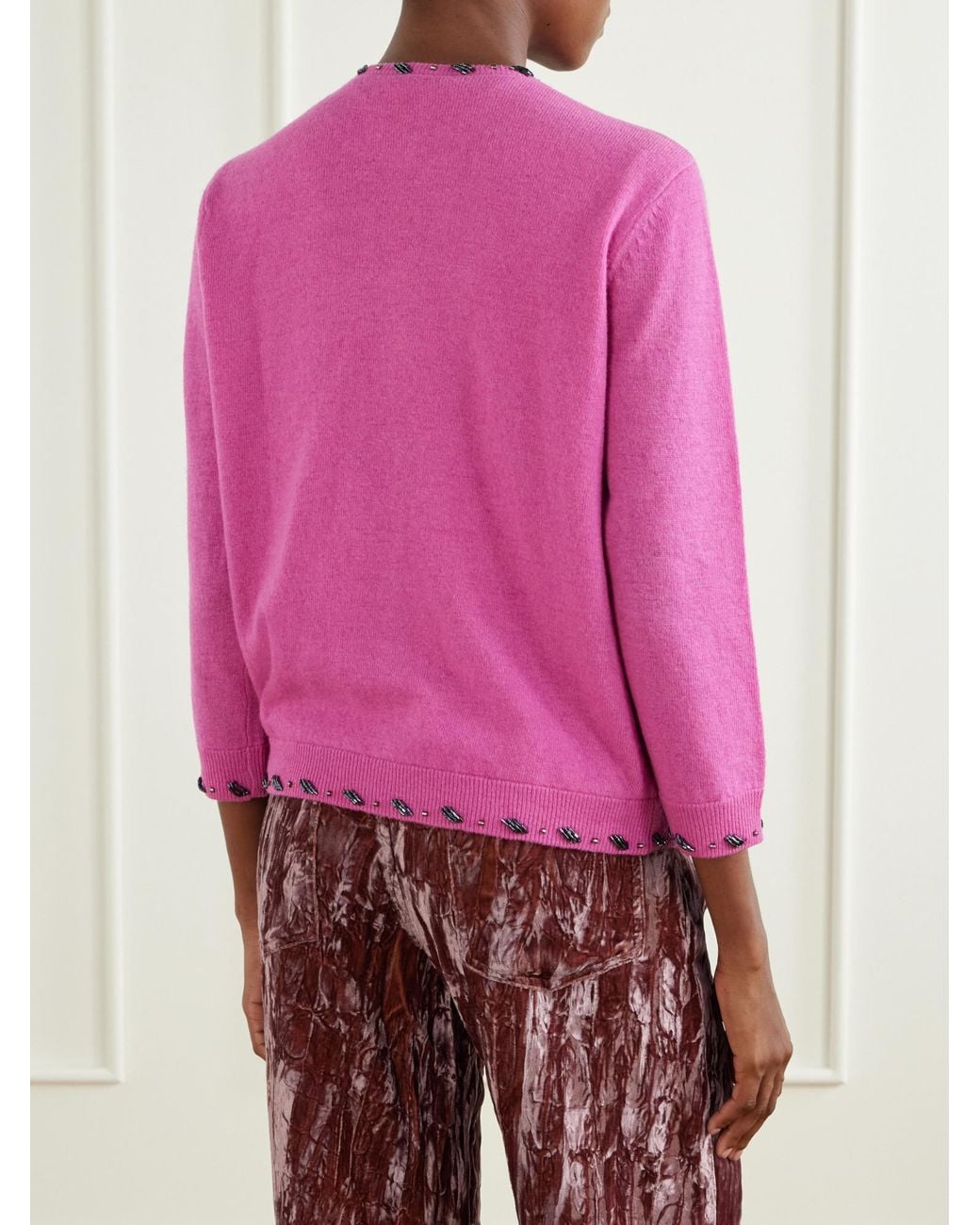 Anna Sui Pink Sequin-Embellished Wool-Blend Cardigan