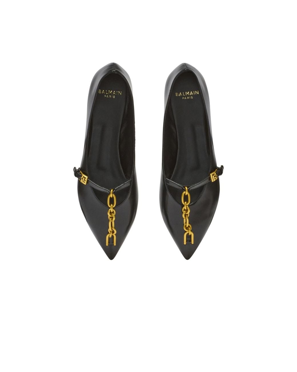 Balmain Black Shiny Lambskin Sync Ballet Flats