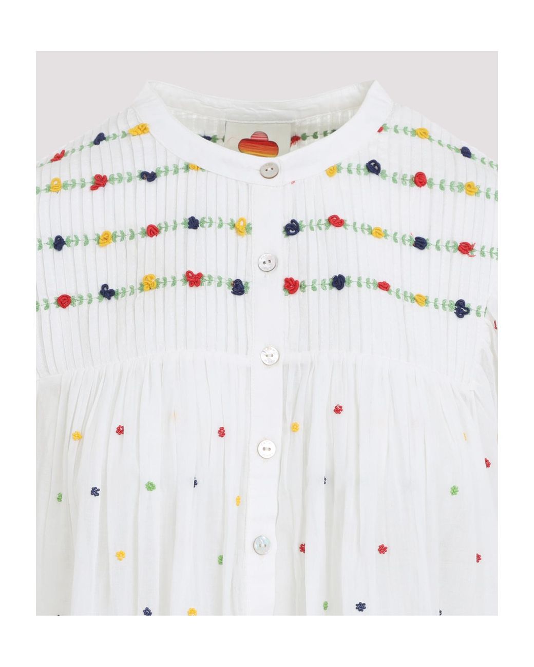 Farm Rio White Smocked Embroidered Blouse