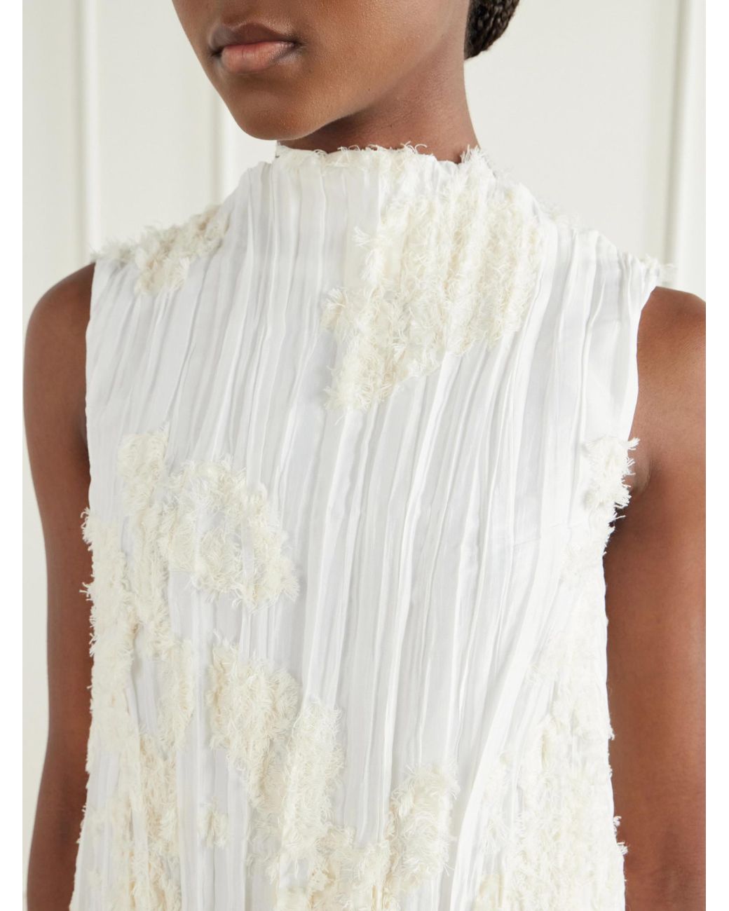 Kallmeyer White Daria Plissé Cotton-Blend Blouse