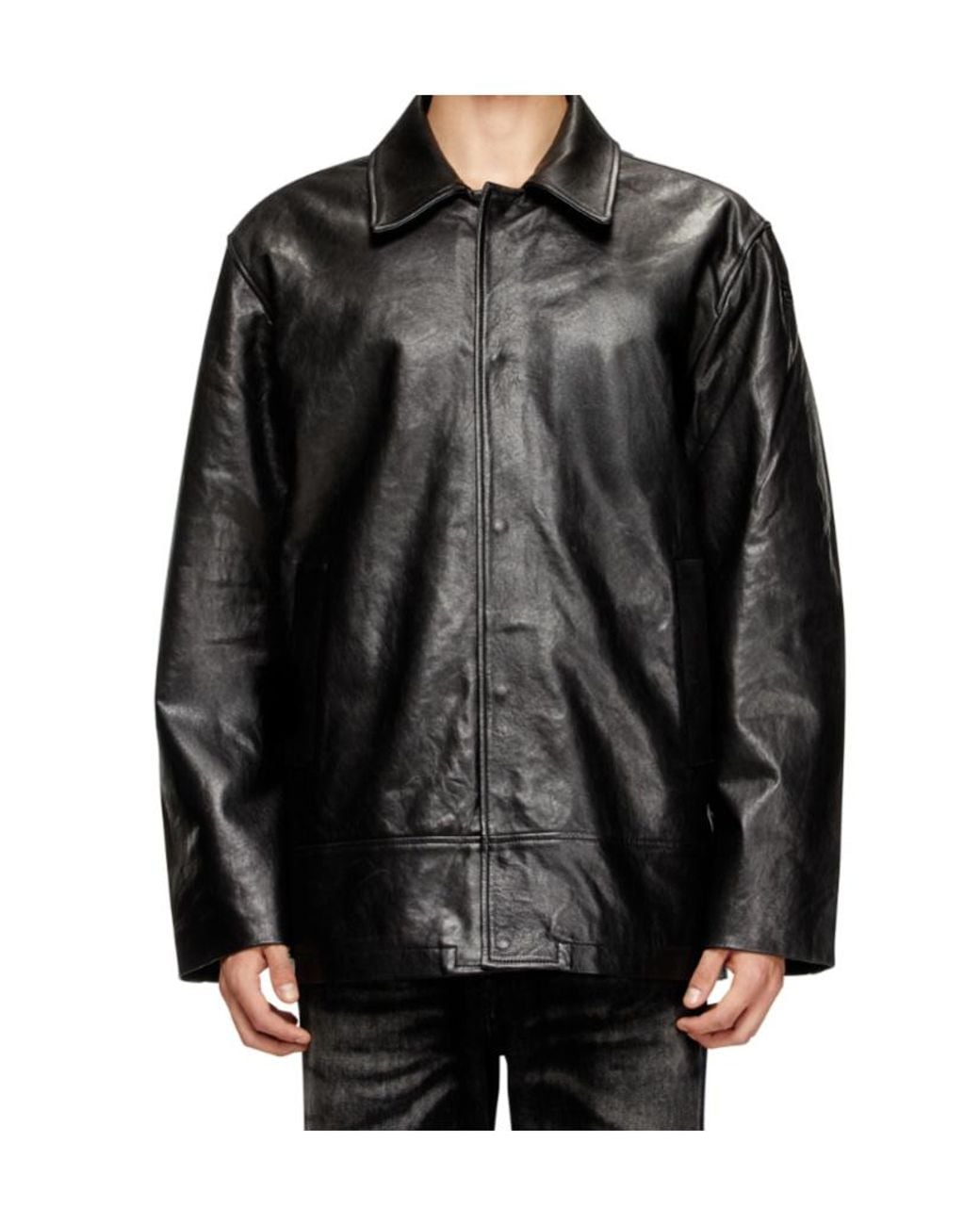 DIESEL Black L-Jess Leather Jacket for men