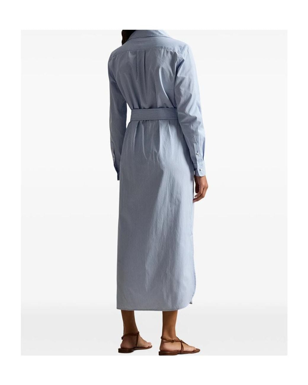 Polo Ralph Lauren Blue Striped Belted Midi Dress