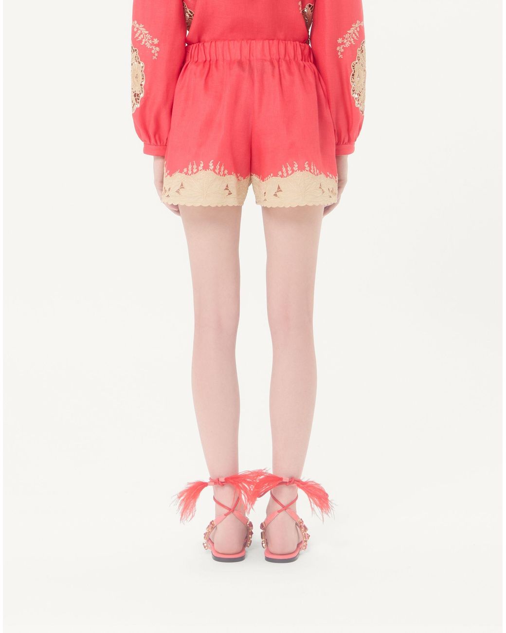 Valentino Pink Embroidered Couture Linen Shorts