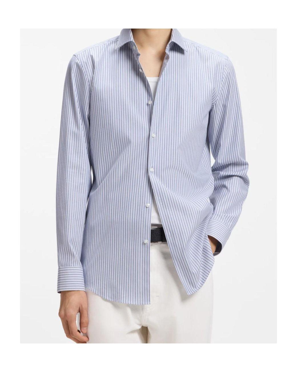 Boss Blue Hugo Striped Button-Up Shirt for men