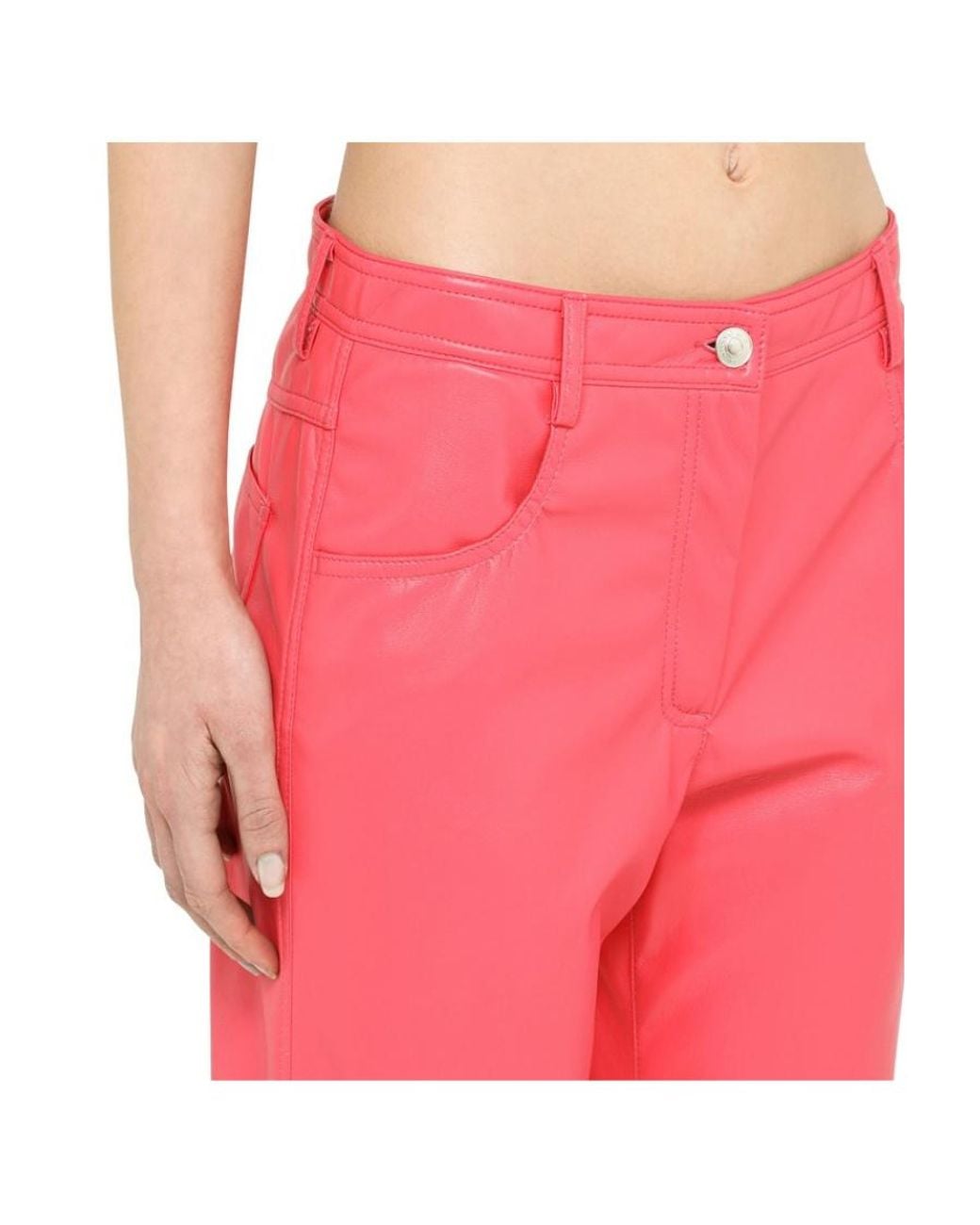 MSGM Pink Faux Leather Long Pants