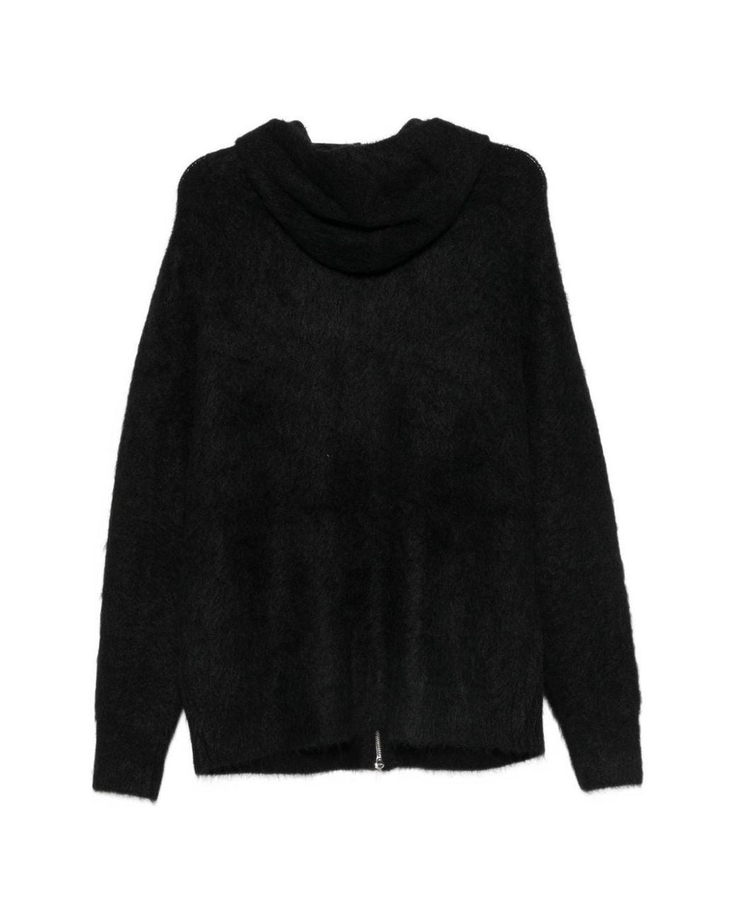 7 For All Mankind Black Fuzzy Zip Hooded Sweater
