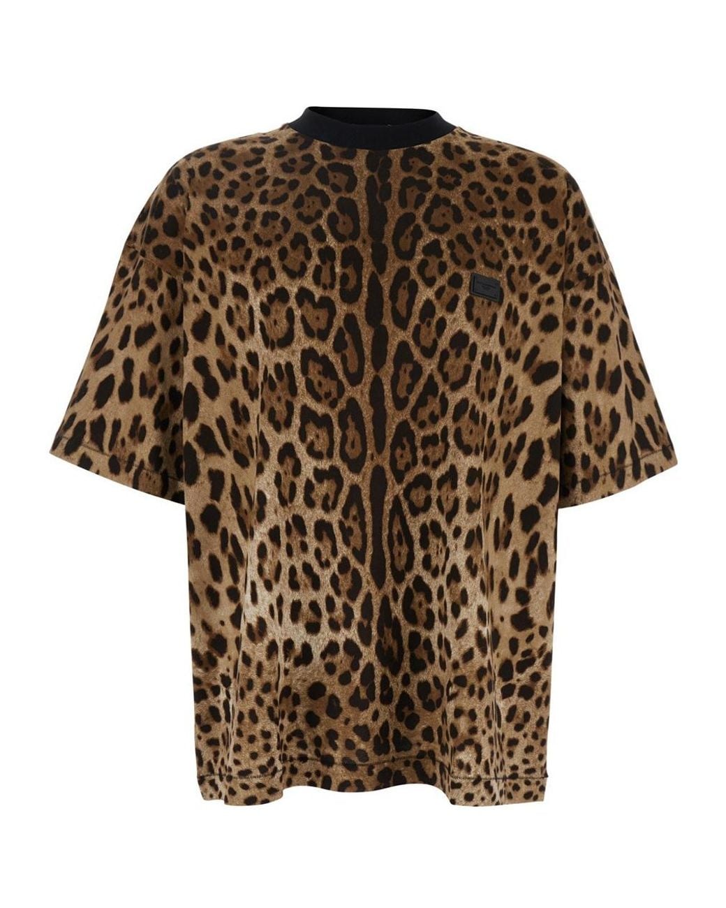 Dolce & Gabbana Brown Leopard Printed Crewneck T-Shirt for men