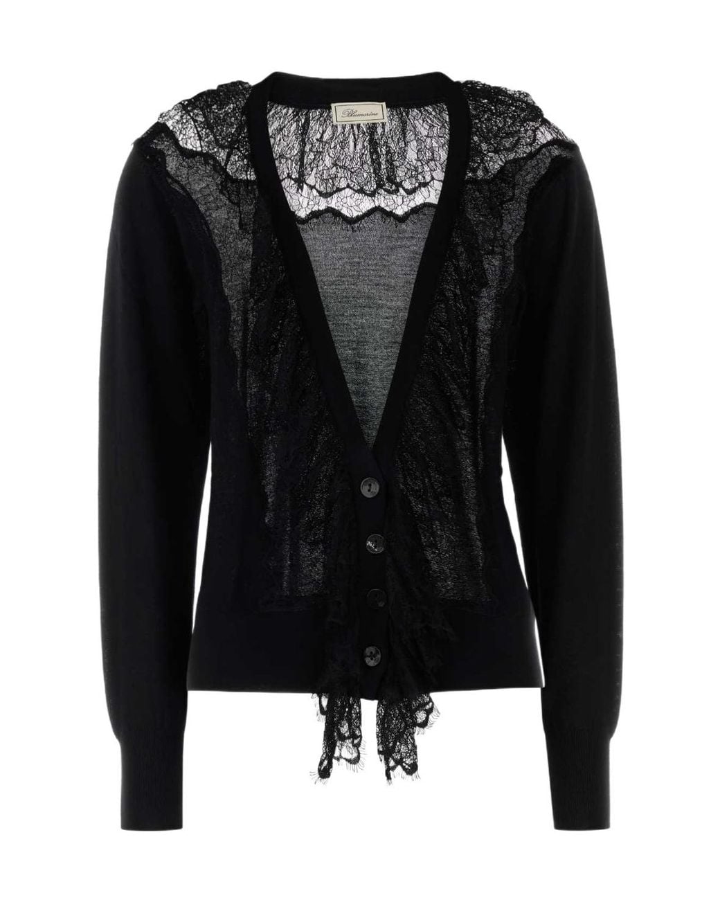 Blumarine Black Lace Trim V-Neck Cardigan