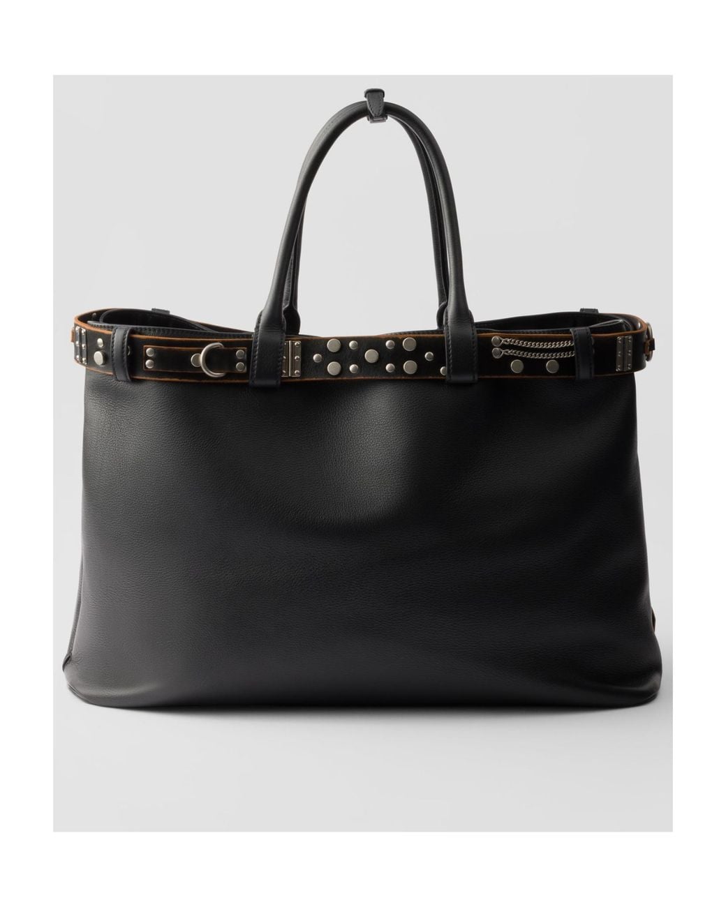 Prada Black Buckle Leather Bag With Studded Belt for men