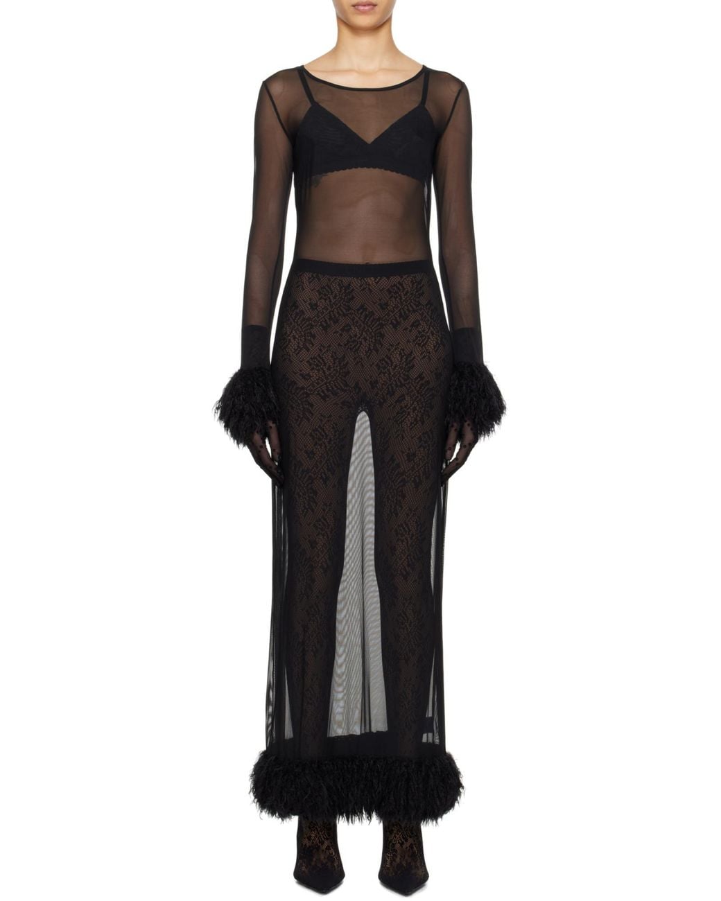 MARINE SERRE Black Sheer Long Sleeved Dress