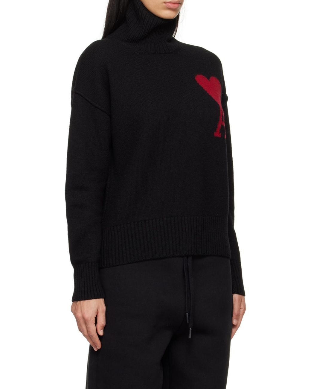 AMI Black Roll-Neck Knitted Jumper