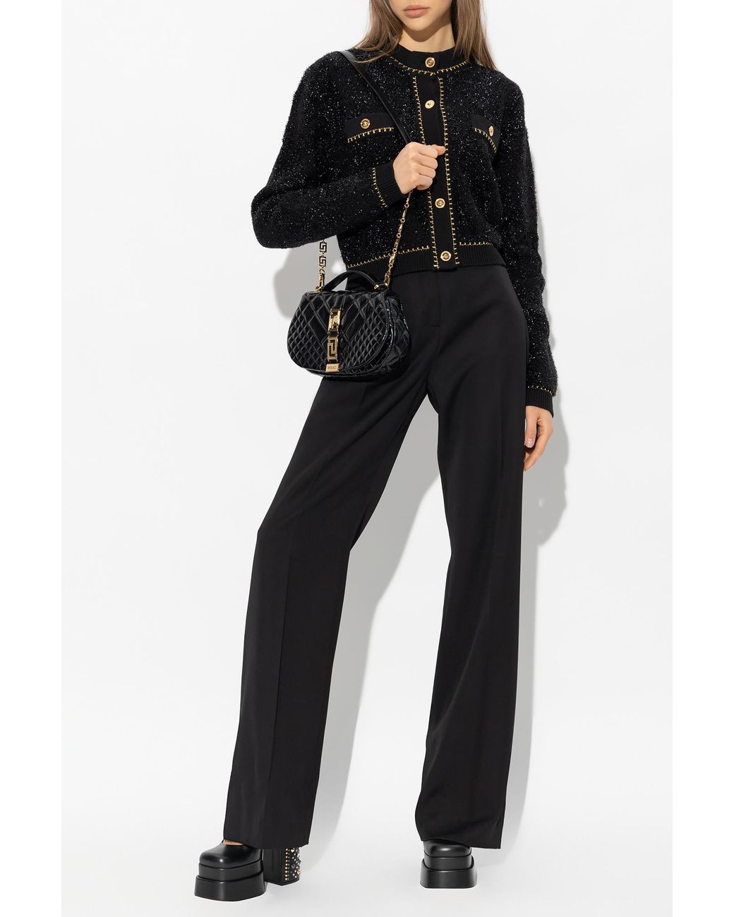 Versace Black Tweed Buttoned Cardigan