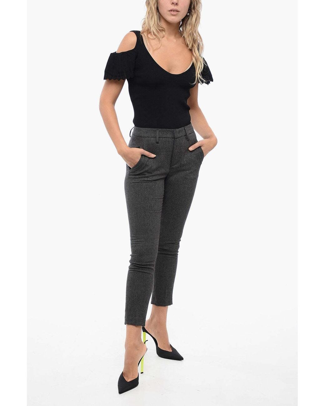 Dondup Black Carmen Herringbone-Pattern Trousers