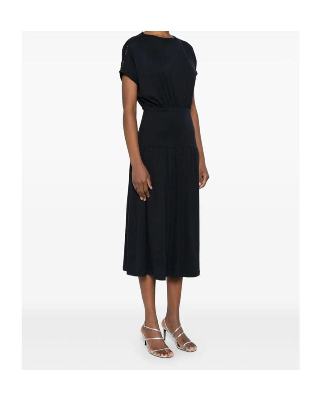 Fabiana Filippi Black Elasticated Band Crewneck Midi Dress