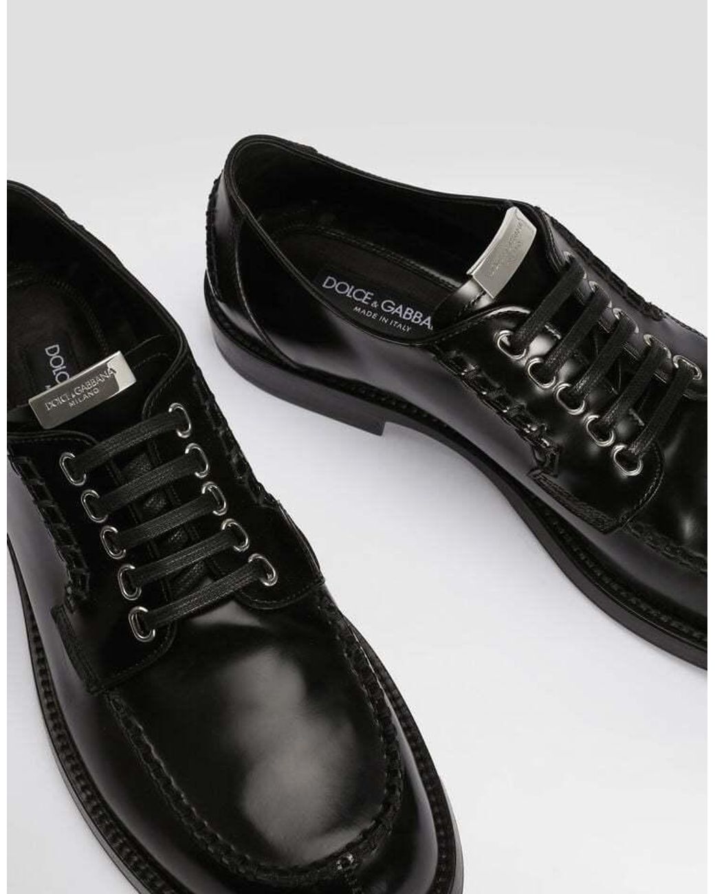 Dolce & Gabbana Black Perugino Calfskin Derby Shoes for men