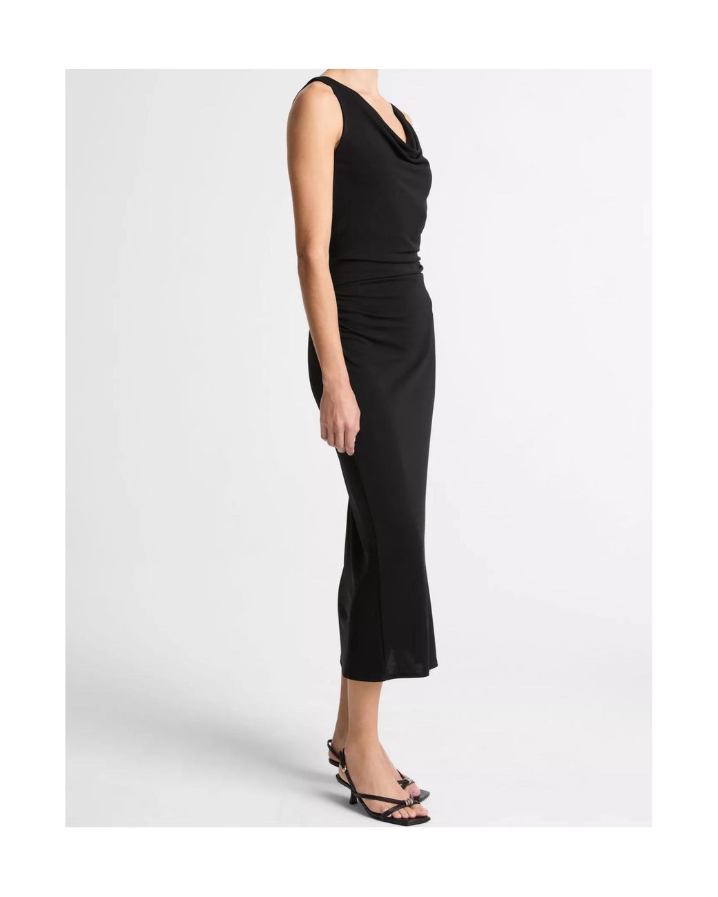Vince Black Matte Jersey Cowl-Neck Tank Dress