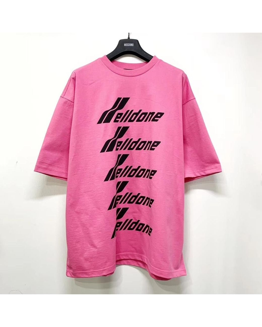 we11done Pink Logo-Print Crew-Neck T-Shirt for men