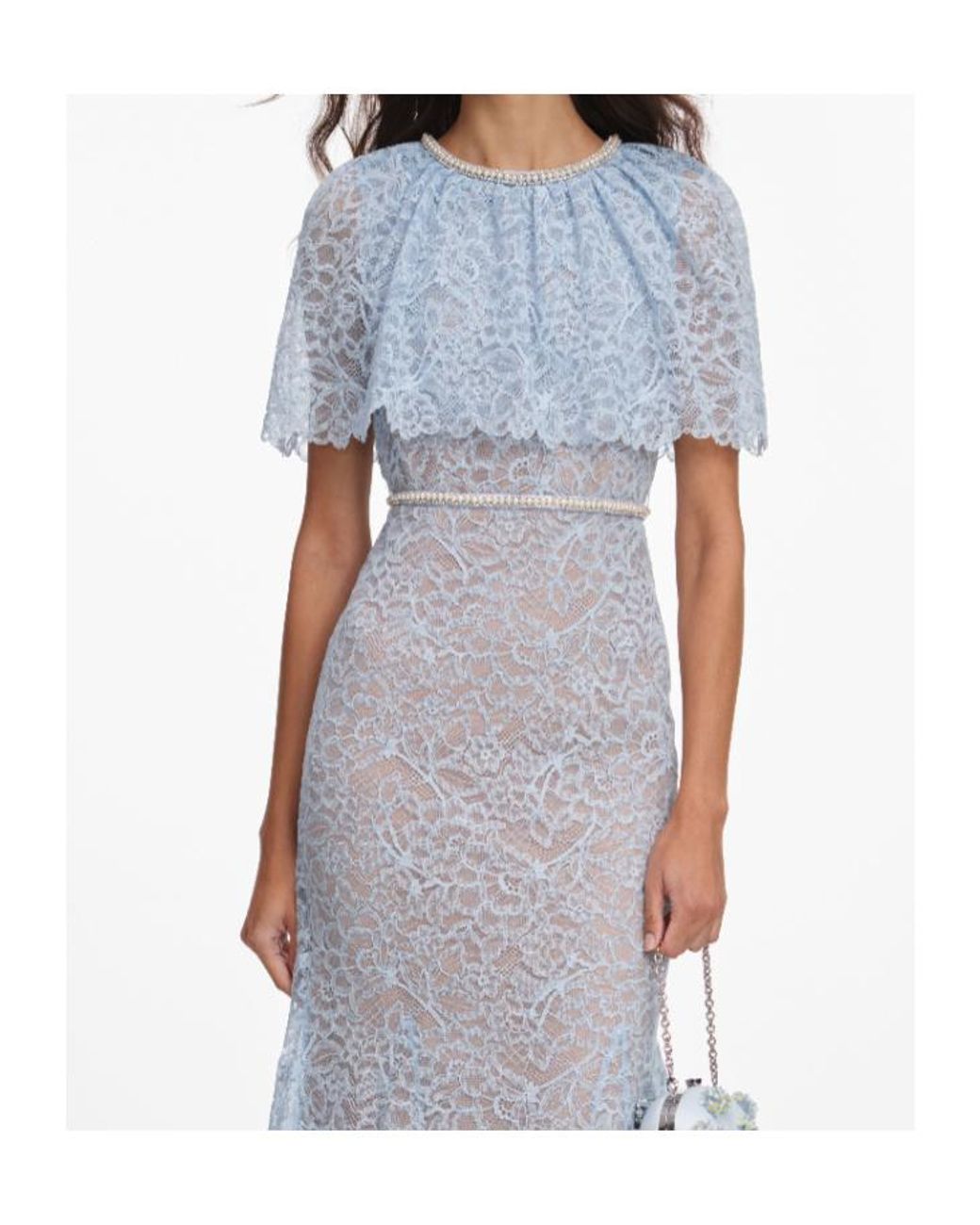 Self-Portrait Blue Lace-Detail Embellished Midi Dress
