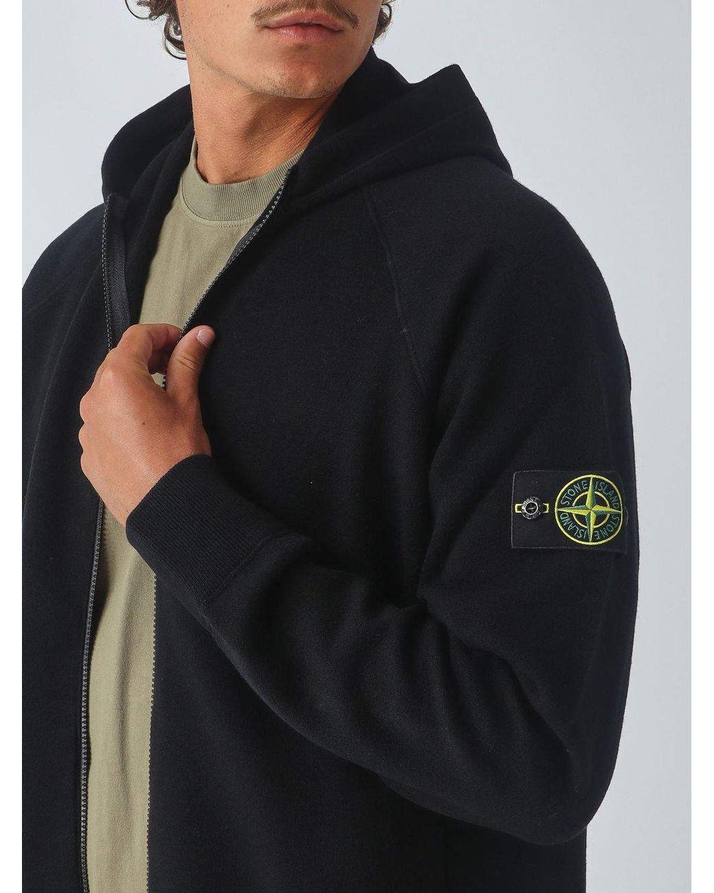 Stone Island Black Hooded Zip-Up Sweater for men