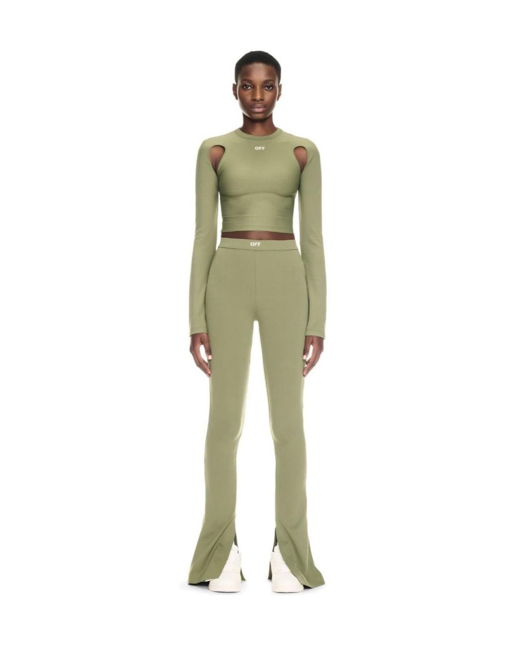 Off-White c/o Virgil Abloh Green Logo-Print Bootcut Leggings