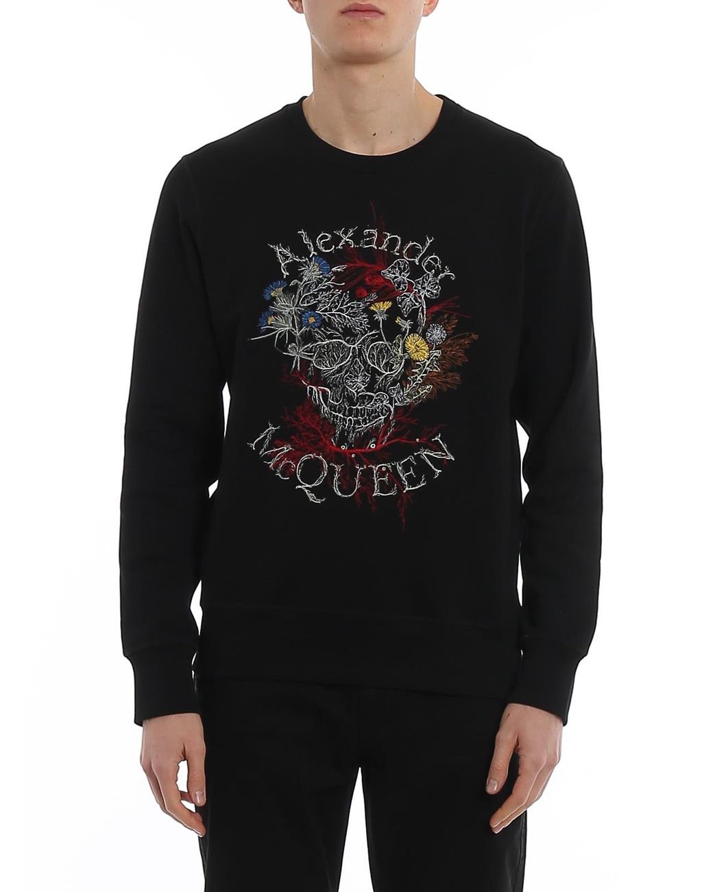 McQueen Black Round Collar Long Sleeve Sweater for men