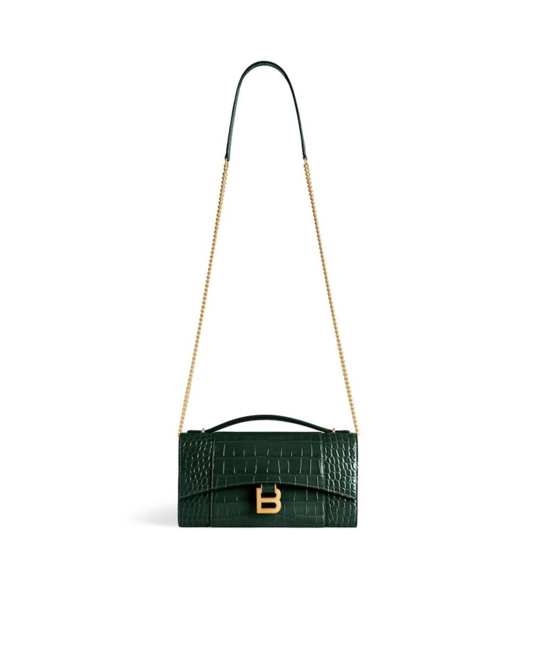 Balenciaga Green Hourglass Pochette With Chain