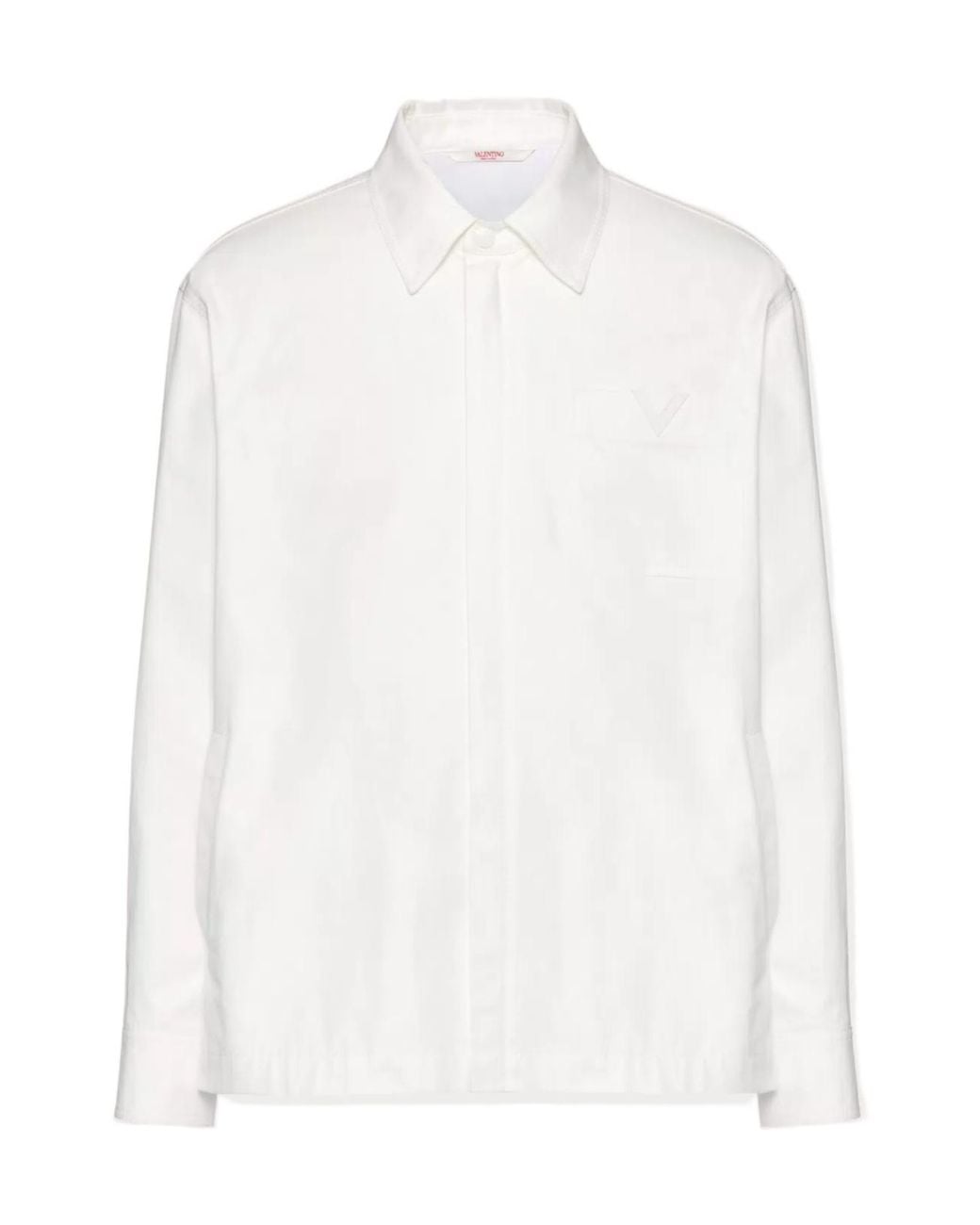 Valentino White Logo Plaque Straight Hem Shirt Jacket for men