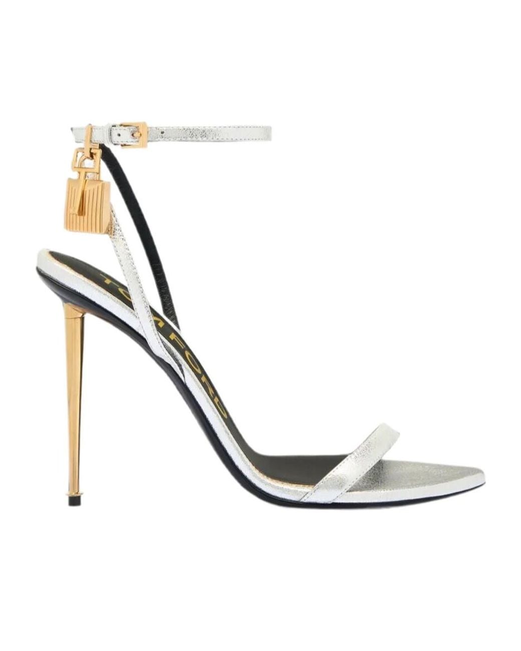 Tom Ford White Padlock-Detail Metallic Sandals