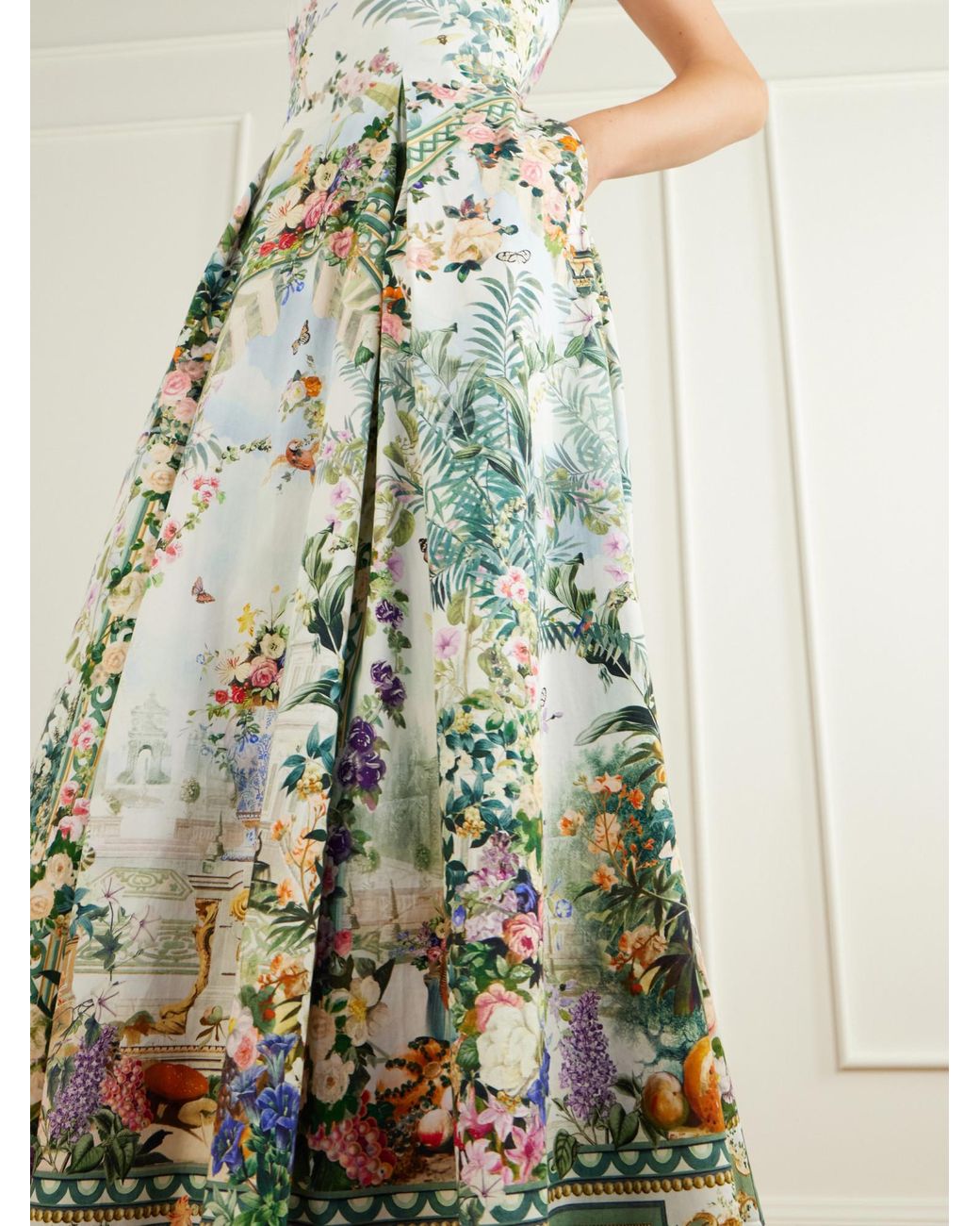 Camilla White Empress Lace-Trimmed Printed Cotton-Blend Midi Dress