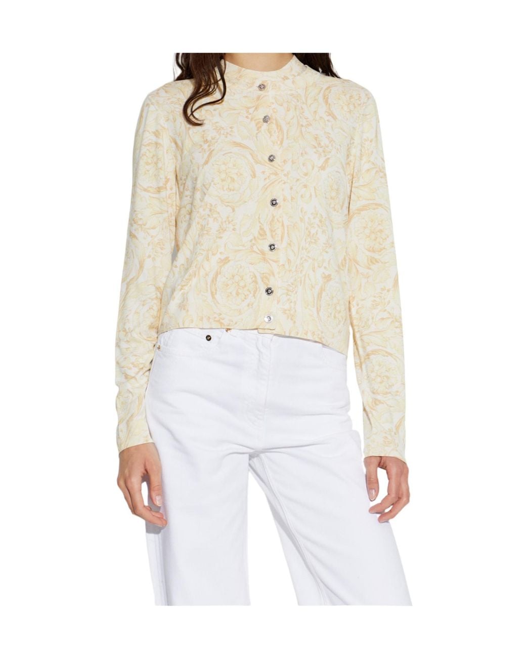 Versace White Crewneck Button-Up Cardigan