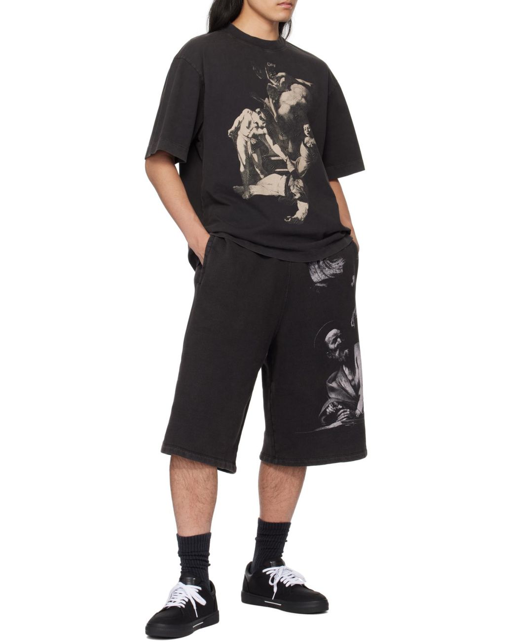 Off-White c/o Virgil Abloh Black Graphic Printed High Waist Shorts for men